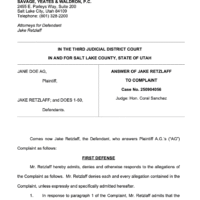 Jake Retzlaff BYU Sex Abuse Lawsuit: Answer to Complaint, June 27, 2025