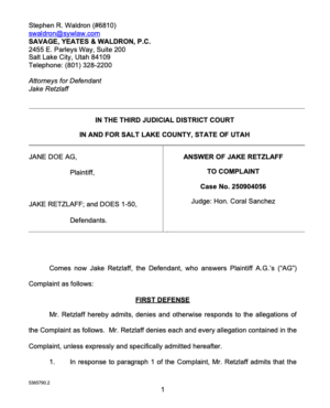 Jake Retzlaff BYU Sex Abuse Lawsuit: Answer to Complaint, June 27, 2025