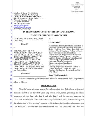 Complaint: Jane Doe, John Doe One, John Doe Two v. Corporation of the President of The Church of the Church of Jesus Christ of Latter-day Saints et al.
