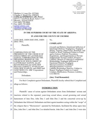 Complaint: Jane Doe, John Doe One, John Doe Two v. Corporation of the President of The Church of the Church of Jesus Christ of Latter-day Saints et al.