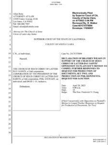 LDS church risk manager Branden Wilson declaration, April 7, 2023, page 1