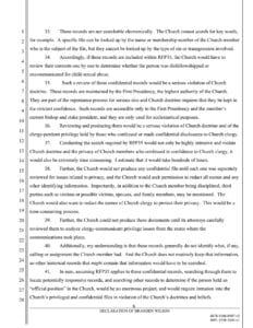 LDS church risk manager Branden Wilson declaration, April 7, 2023, page 6