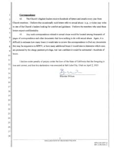 LDS church risk manager Branden Wilson declaration, April 7, 2023, page 7