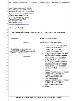 Complaint: Jacob Jones v. LDS, 2:25-cv-00715, C.D. Cal., accused Arlin Hatch