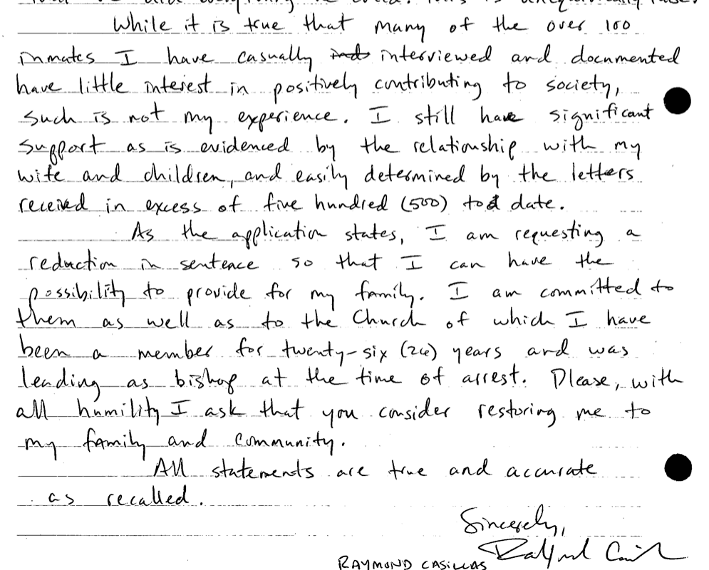 Ray Casillas plea for reduction